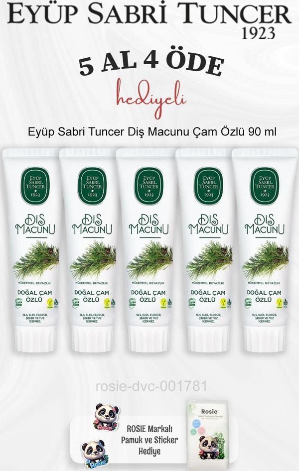 Eyüp Sabri Tuncer Diş Macunu Çam Özlü 90 ml 5 Al 4 Öde ve Rosie Pamuk - Image 1