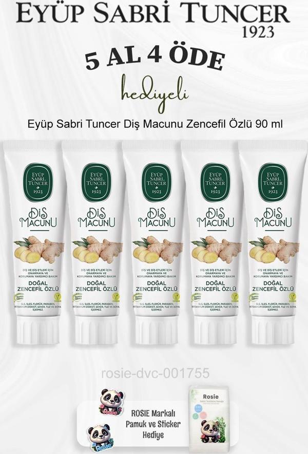 Eyüp Sabri Tuncer Diş Macunu Zencefil Özlü 90 ml 5 Al 4 Öde ve Rosie Pamuk - Image 1