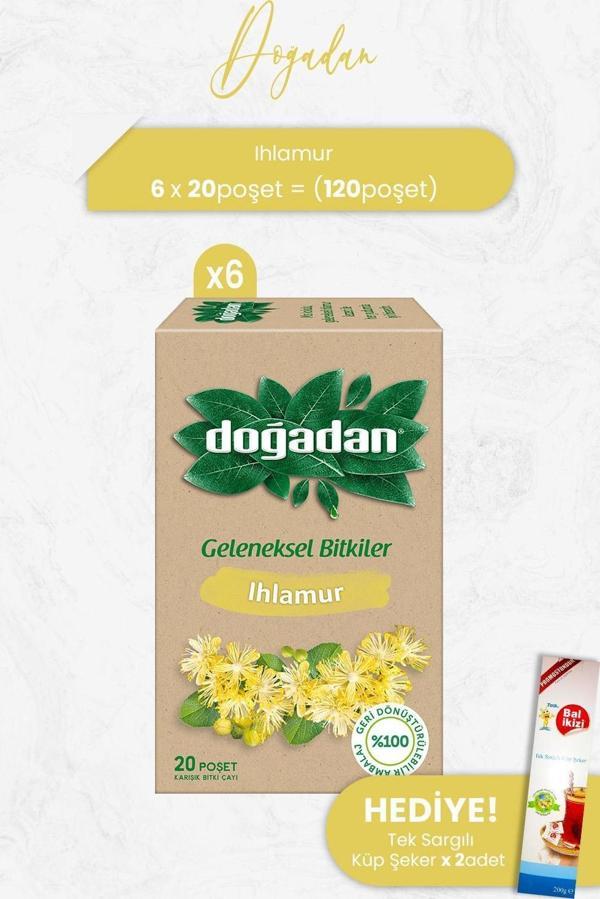 Doğadan Ihlamur Çayı 20'li x 6 Adet ve Tek Sargılı Küp Şeker x 2 Adet - Image 1