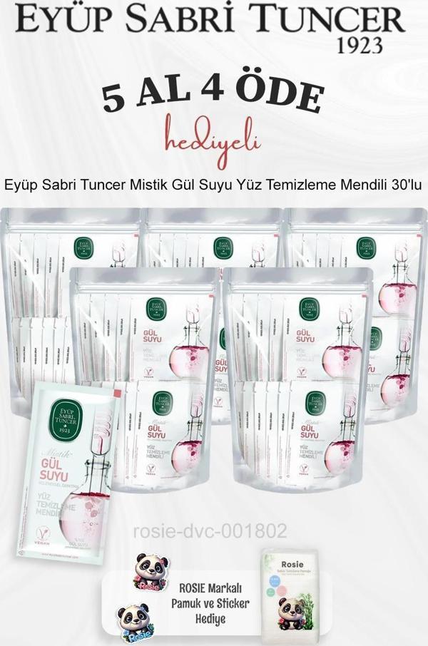 Eyüp Sabri Tuncer Mistik Gül Suyu Yüz Temizleme Mendili 30'lu 5 Al 4 Öde ve Rosie Pamuk - Image 1