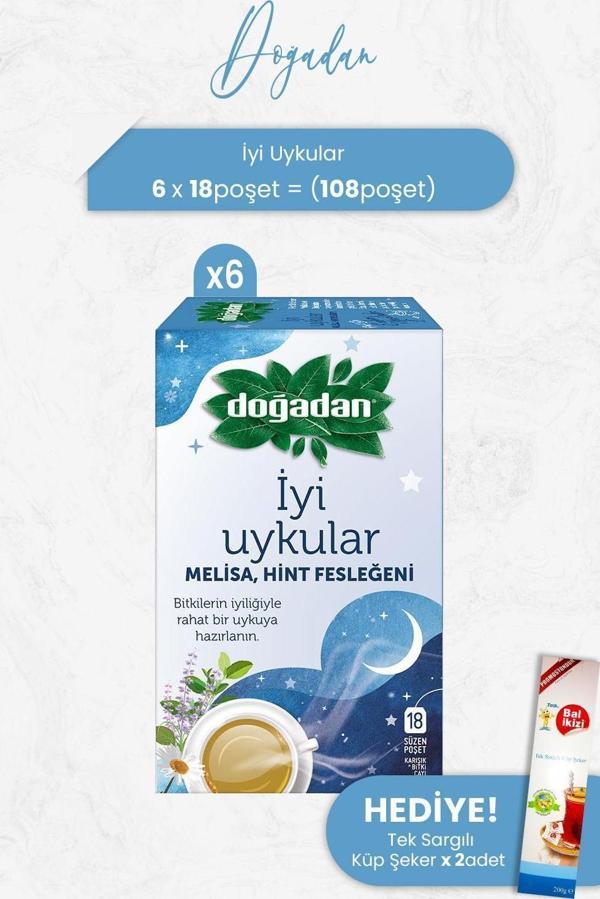 Doğadan İyi Uykular Çayı Melisa ve Hint Fesleğeni x 6 Adet ve Tek Sargılı Küp Şeker x 2 Adet - Image 1