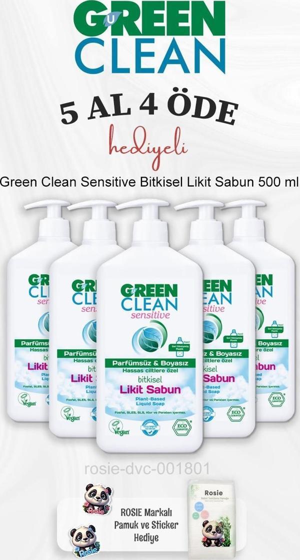  Green Clean Sensitive Bitkisel Likit Sabun 500 ml 5 Al 4 Öde ve Rosie Pamuk - Image 1