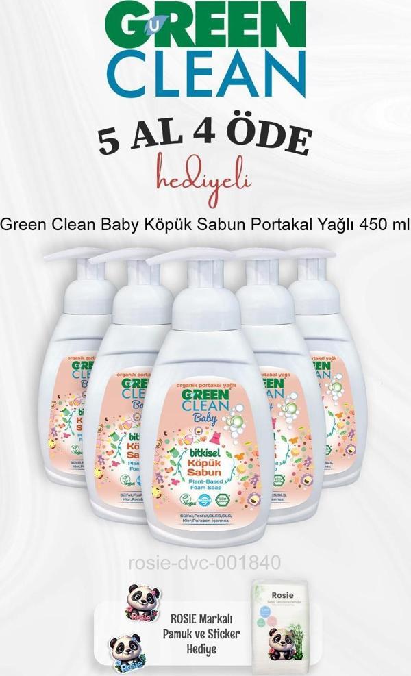 Green Clean Baby Köpük Sabun Portakal Yağlı 450 ml 5 Al 4 Öde ve Rosie Pamuk - Image 1