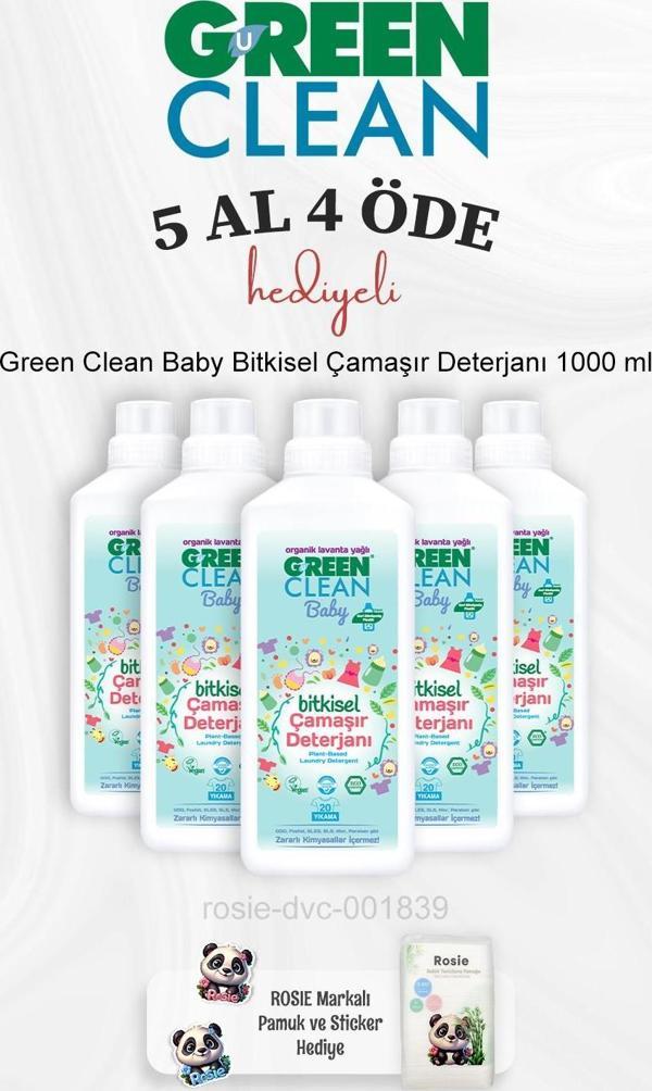 Green Clean Bebek Bitkisel Çamaşır Deterjanı 1000 ml 5 Al 4 Öde ve Rosie Pamuk - Image 1