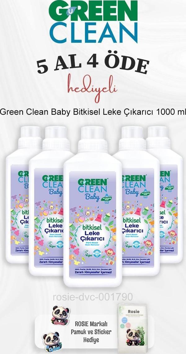 Green Clean Bebek Bitkisel Leke Çıkarıcı 1000 ml 5 Al 4 Öde ve Rosie Pamuk - Image 1
