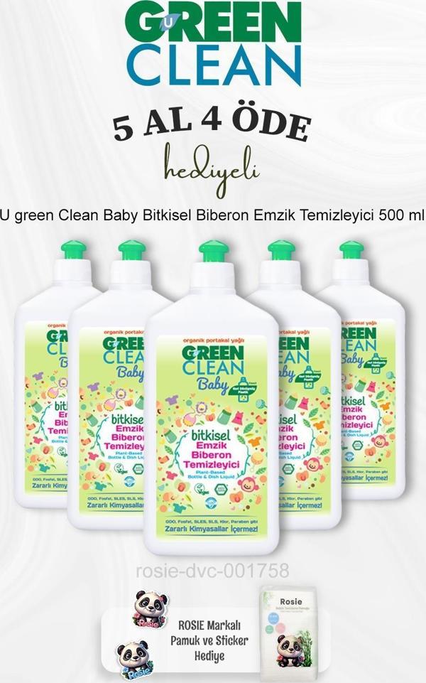 U green Clean Bebek Bitkisel Biberon Emzik Temizleyici 500 ml 5 Al 4 Öde ve Rosie Pamuk - Image 1