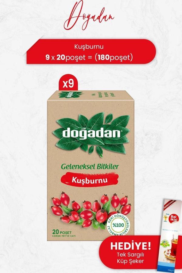 Doğadan Kuşburnu Çayı 20'li x 9 Adet ve Tek Sargılı Küp Şeker - Image 1