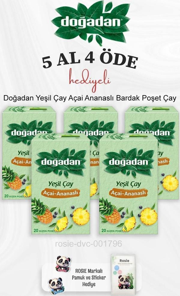 Doğadan Yeşil Çay Açai Ananaslı Bardak Poşet Çay 5 Al 4 Öde ve Rosie Pamuk - Image 1