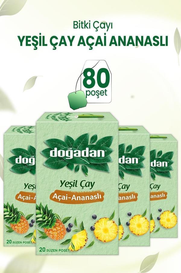 Doğadan Yeşil Çay Açai Ananaslı Bardak Poşet Çay x 4 Adet - Image 1