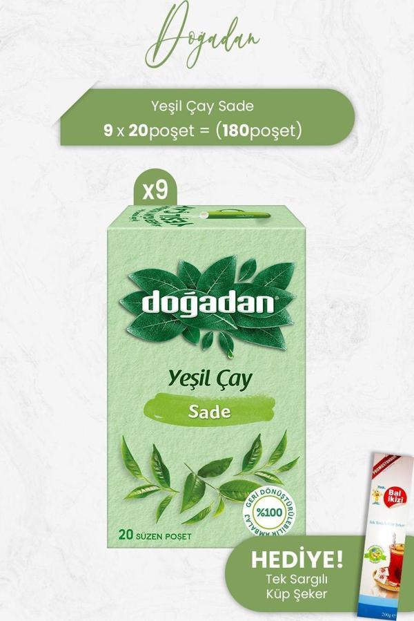 Doğadan Yeşil Çay Sade 20'li x 9 Adet ve Tek Sargılı Küp Şeker - Image 1
