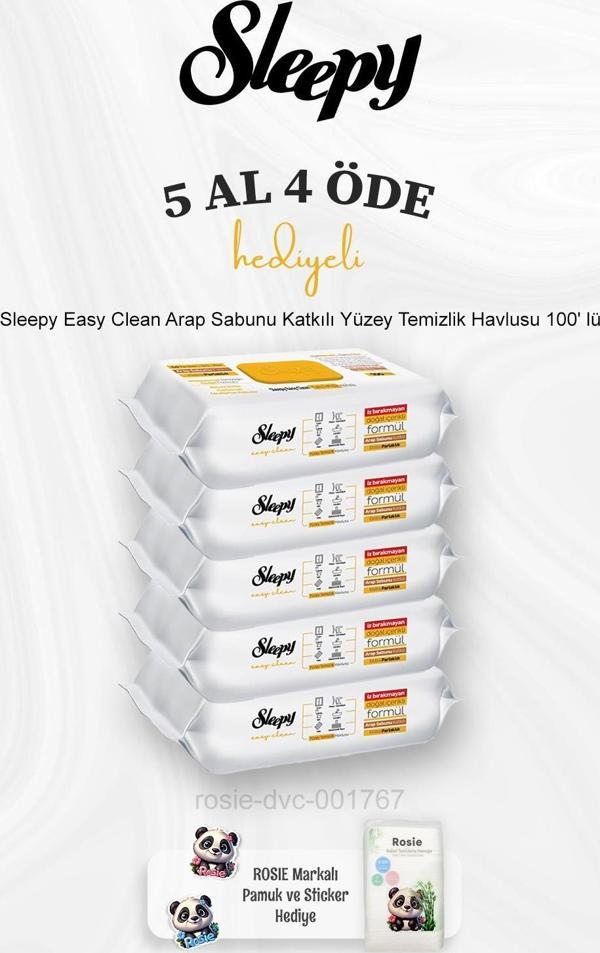 Sleepy Easy Clean Arap Sabunu Katkılı Yüzey Temizlik Havlusu 100' lü 5 Al 4 Öde ve Rosie Pamuk - Image 1