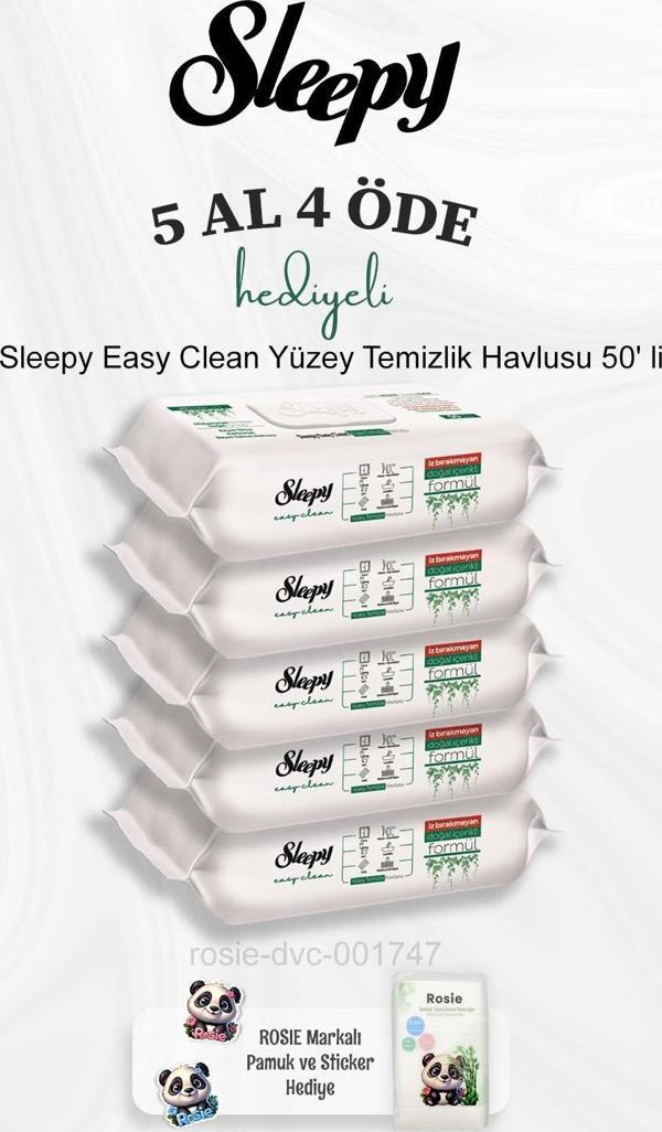 Sleepy Easy Clean Yüzey Temizlik Havlusu 50' li 5 Al 4 Öde ve Rosie Pamuk - Image 1