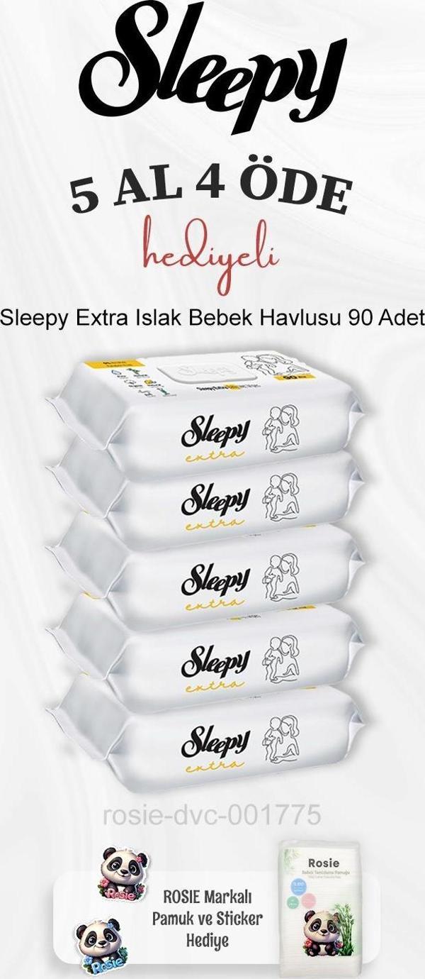 Sleepy Extra Islak Bebek Havlusu 90 Adet 5 Al 4 Öde ve Rosie Pamuk - Image 1