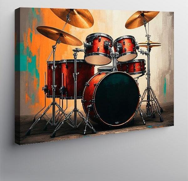 Kanvas Tablo Kırmızı Davul Seti 100cmx140cm - Image 1