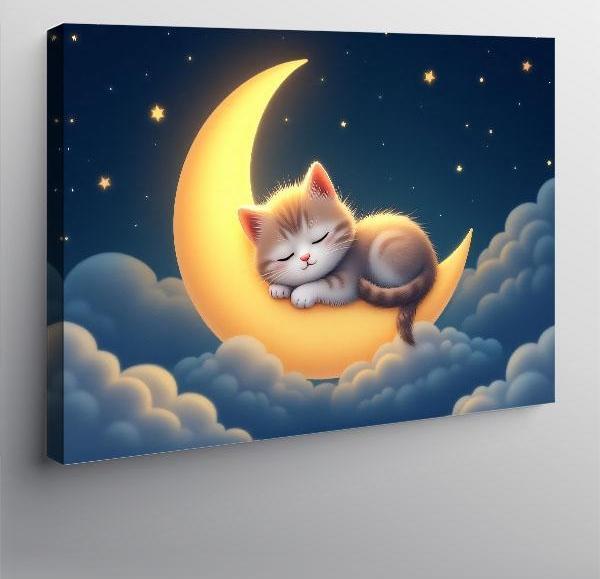 Kanvas Tablo Ayda Uyuyan Kedi Figürü 100cmx140cm - Image 1