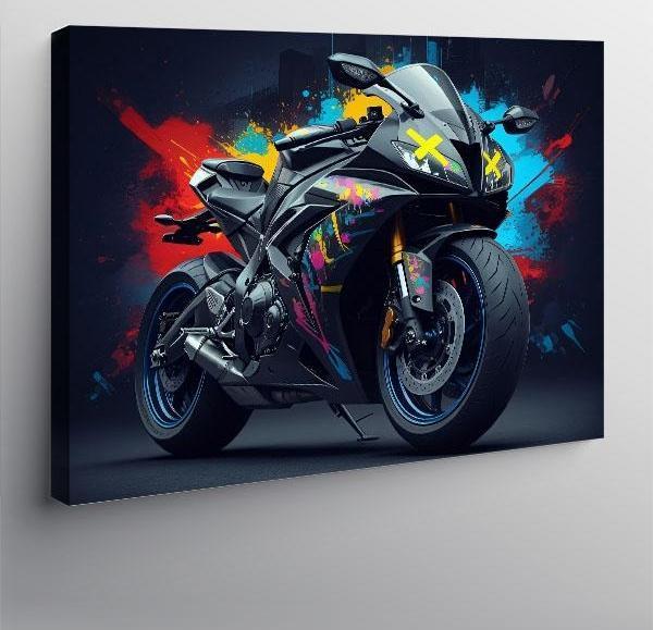 Kanvas Tablo Neon Işıklı Motosiklet Aksiyonu 100cmx140cm - Image 1