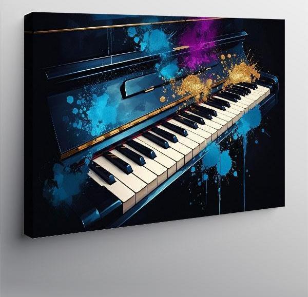 Kanvas Tablo Neon Işıklı Piyano 100cmx140cm - Image 1