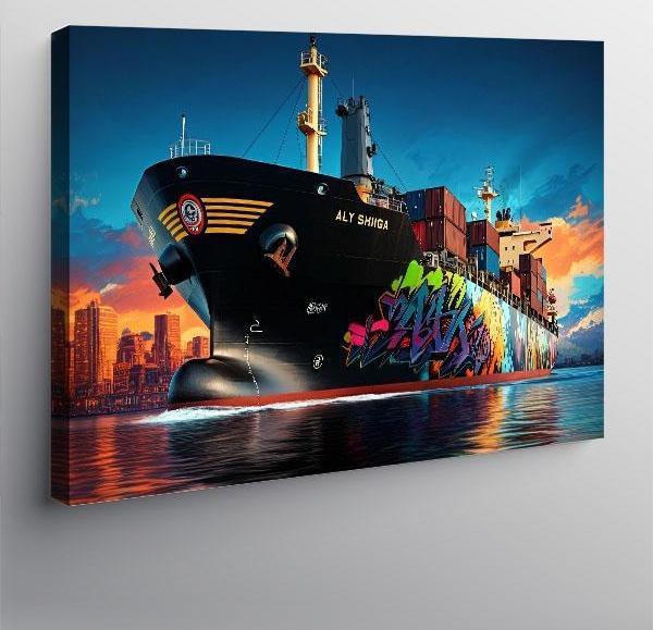 Kanvas Tablo Grafitili Konteyner Gemisi 70cmx100cm - Image 1