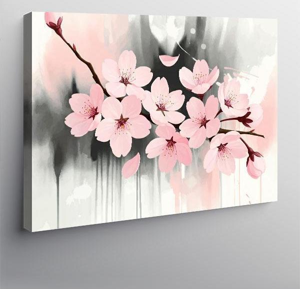 Kanvas Tablo Pembe Kiraz Çiçekleri İllüstrasyonu 70cmx100cm - Image 1