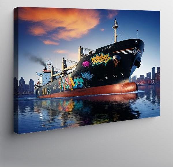 Kanvas Tablo Çiçekli Konteyner Gemisi 100cmx140cm - Image 1