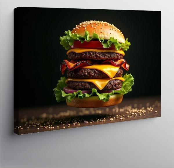 Kanvas Tablo Çift Katlı Burger Çizimi 100cmx140cm - Image 1