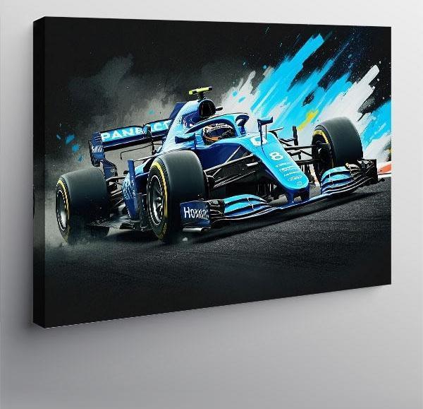 Kanvas Tablo Mavi Formula 1 Araba Aksiyonu 100cmx140cm - Image 1