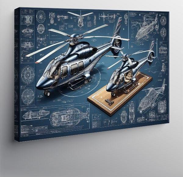 Kanvas Tablo Teknik Helikopter Çizimi 50cmx70cm - Image 1