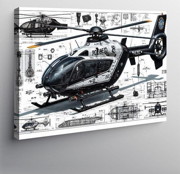 Kanvas Tablo Teknik Helikopter Çizimi 70cmx100cm - Image 1
