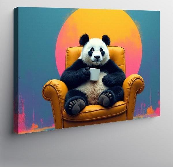 Kanvas Tablo Sandalyede Oturan Panda Figürü 100cmx140cm - Image 1