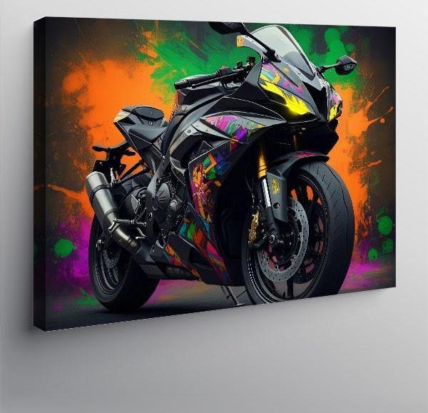 Kanvas Tablo Siyah Neon Işıklı Motosiklet 100cmx140cm - Image 1