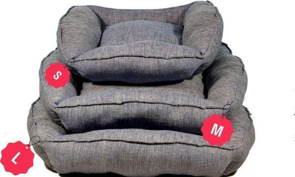 Holidog Yıkanabilir Yumuşak Doğal Keten Kumaşlı Kedi Köpek Yatağı Fermuarlı / S - M - L - Image 1