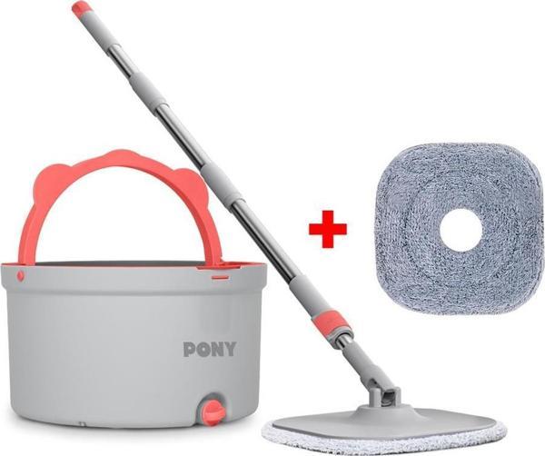 Pony Gri Yedekli Temiz & Kirli Suyu Ayırma Özelliği Otomatik Temizlik Seti Mop Paspas - Image 1
