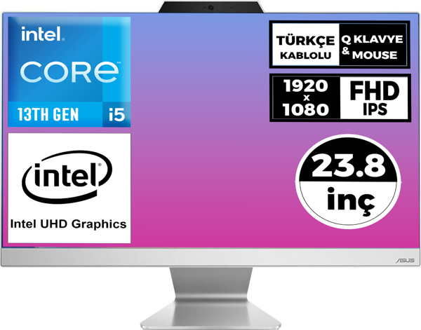 ASUS i5-1335U 8GB 512GB SSD 23.8" FHD W11P Beyaz All In One Pc A3402WBAK-I58512W0D 005 - Image 1