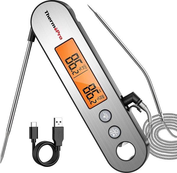 ThermoPro TP610 Su Geçirmez, Dijital ve Işıklı Çift Problu Katlanabilir Profesyonel Gıda Termometre - Image 1