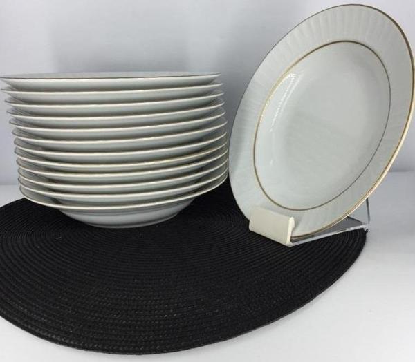 Güral Porselen Sedef Altın Yaldızlı 17 cm Çukur Yemek Tabak 12 Adet - Image 1