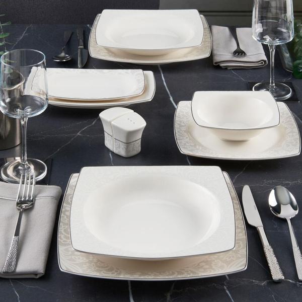 Güral Porselen Caroline 54 Parça Kare Bone Yemek Takımı - 6327 - Image 1