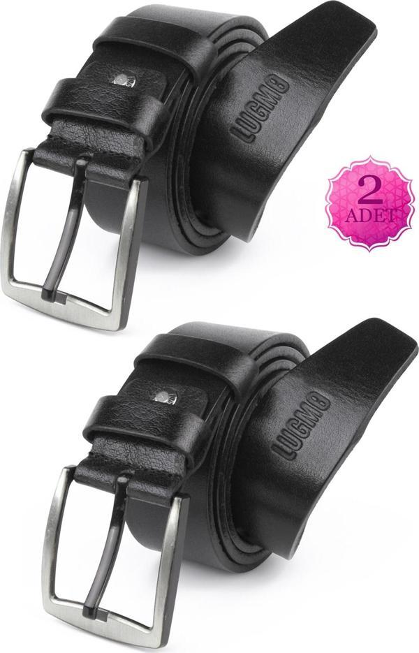 2 Adet Hakiki Deri Erkek Kemer Eko 4,5 cm Kot Siyah - Image 1