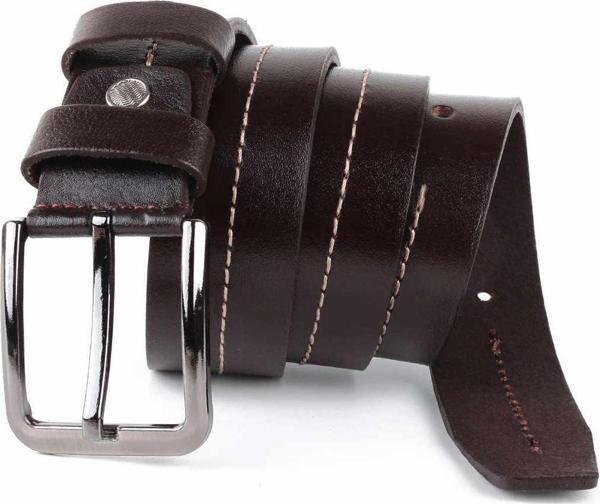 Hakiki Deri Erkek Kemer Dikiş Modelli Kahverengi 4 cm - Image 1
