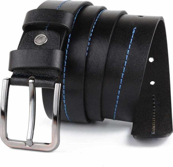 Hakiki Deri Erkek Kemer Dikiş Modelli Siyah 4 cm - Image 1