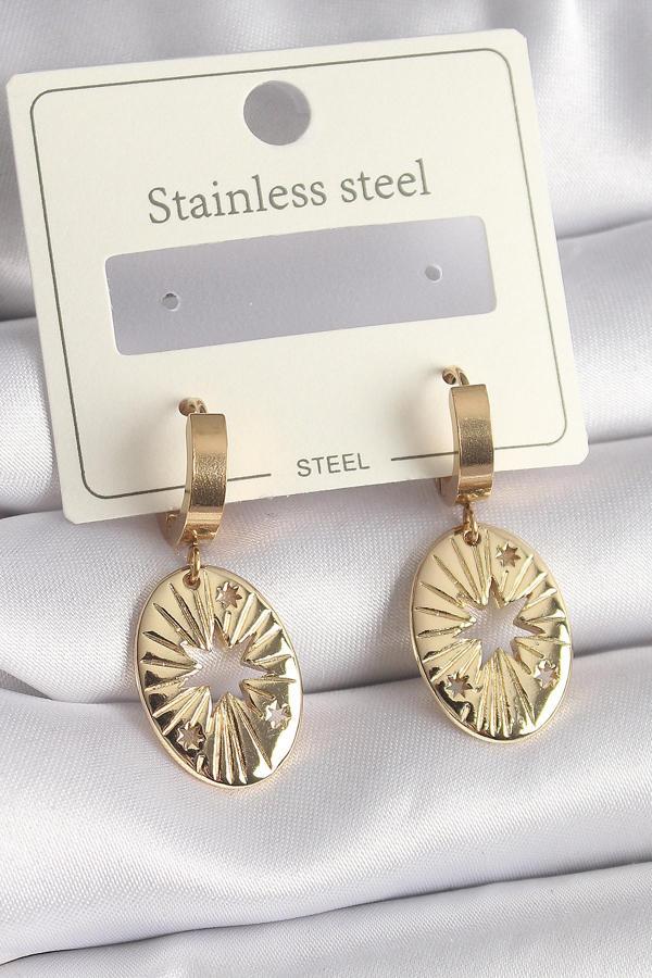316L Çelik Gold Renk Kutup Yıldız İşleme Kadın Küpe - TJ-BKP9696 - Image 1