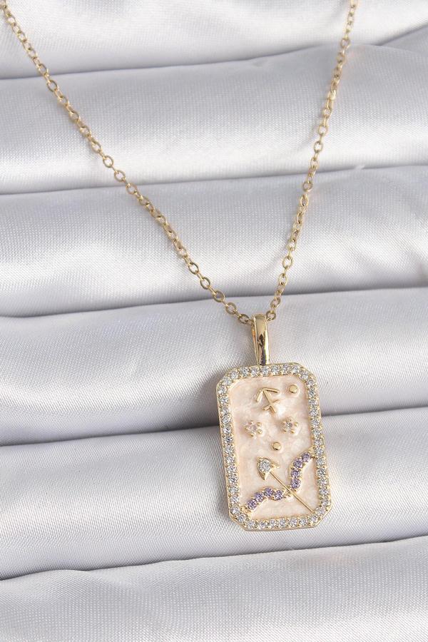 316L Çelik Gold Renk Zincir Yay Burcu Zirkon Taşlı Kadın Kolye - TJ-BKO9464 - Image 1