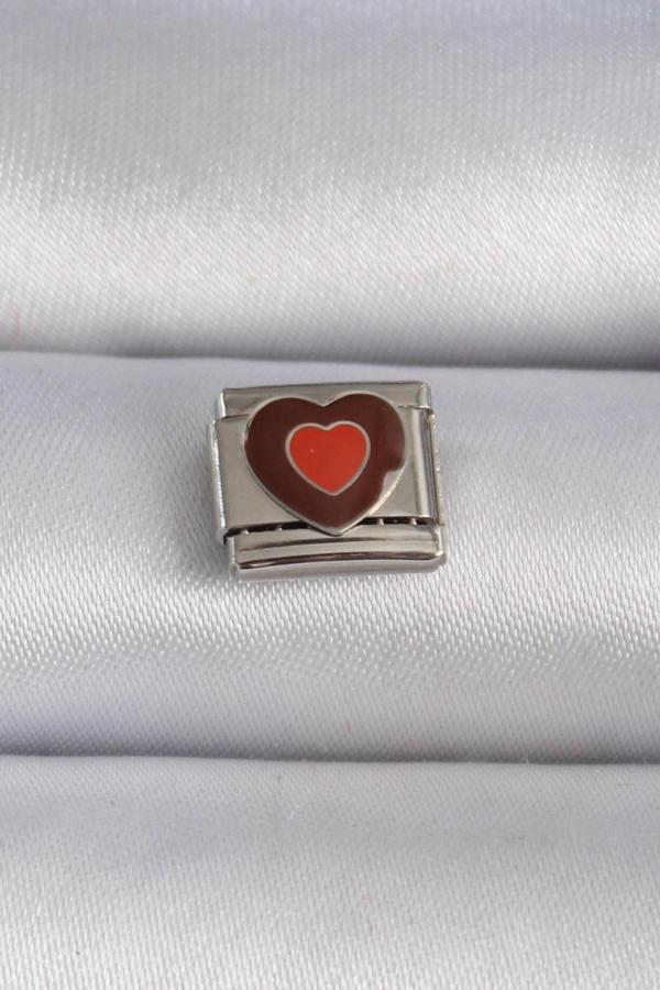 316L Çelik Gümüş Renk Kahverengi Kalp İşlemeli Nomination Charm - TJ-BC1018 - Image 1