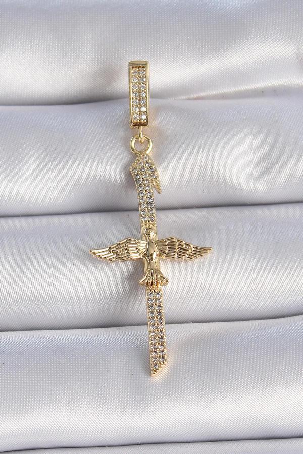 Pirinç Gold Renk Zirkon Taş Detaylı Elif Model Anka Kuşu Figür Ajda Charm - TJ-BC1013 - Image 1