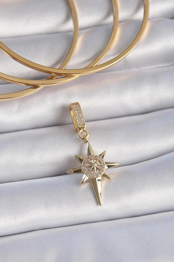 Pirinç Gold Renk Zirkon Taşlı Kutup Yıldızı Model Ajda Charm - TJ-BC1004 - Image 1