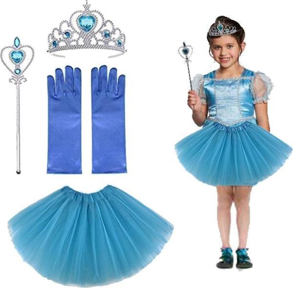 Çocuk Elsa Kostümü Elsa Eteği Eldiveni Tacı ve Asası 4 lü Set - Image 1