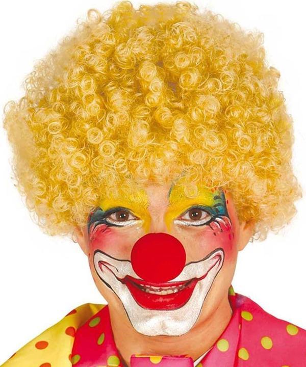 Sarı Renk Kıvırcık Afro Bonus Peruk Takma Saç ve Kırmızı Burun Seti - Image 1