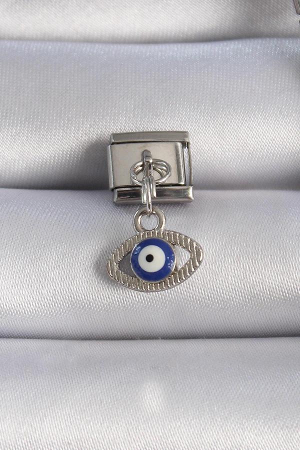 316L Çelik Gümüş Renk Sallantılı Göz Figür Nazar Boncuk Detay Nomination Charm - TJ-BC1044 - Image 1