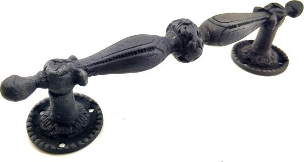Antika Tarz Dekoratif Pirinç Sütun Çekme Kapı Kolu - 219x49 mm, Oksit - Image 1