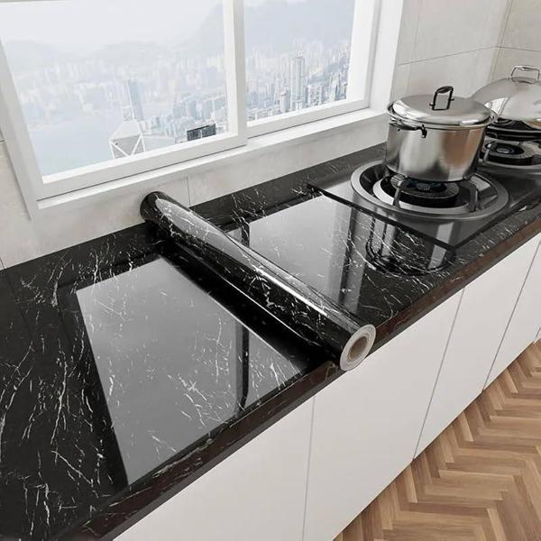 Siyah Mermer Desenli Yapışkanlı Tezgah Folyosu 3 Mt X 60 Cm - Image 1