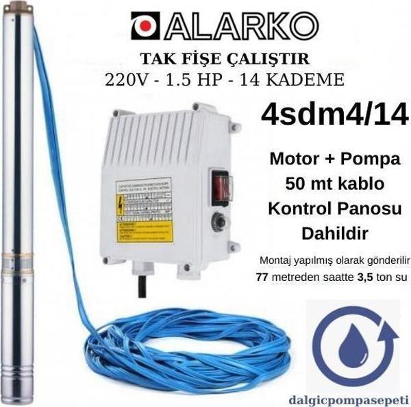 Alarko 4SDM4/14 Dalgıç Pompa Set Halinde - 50 mt Kablolu - Panolu - Monofaze (220V) - Image 1